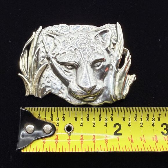 Sterling Silver 925 Leopard Cat Cougar Brooch Pin Pendant 2 Tone Large Puffy - Picture 6 of 7